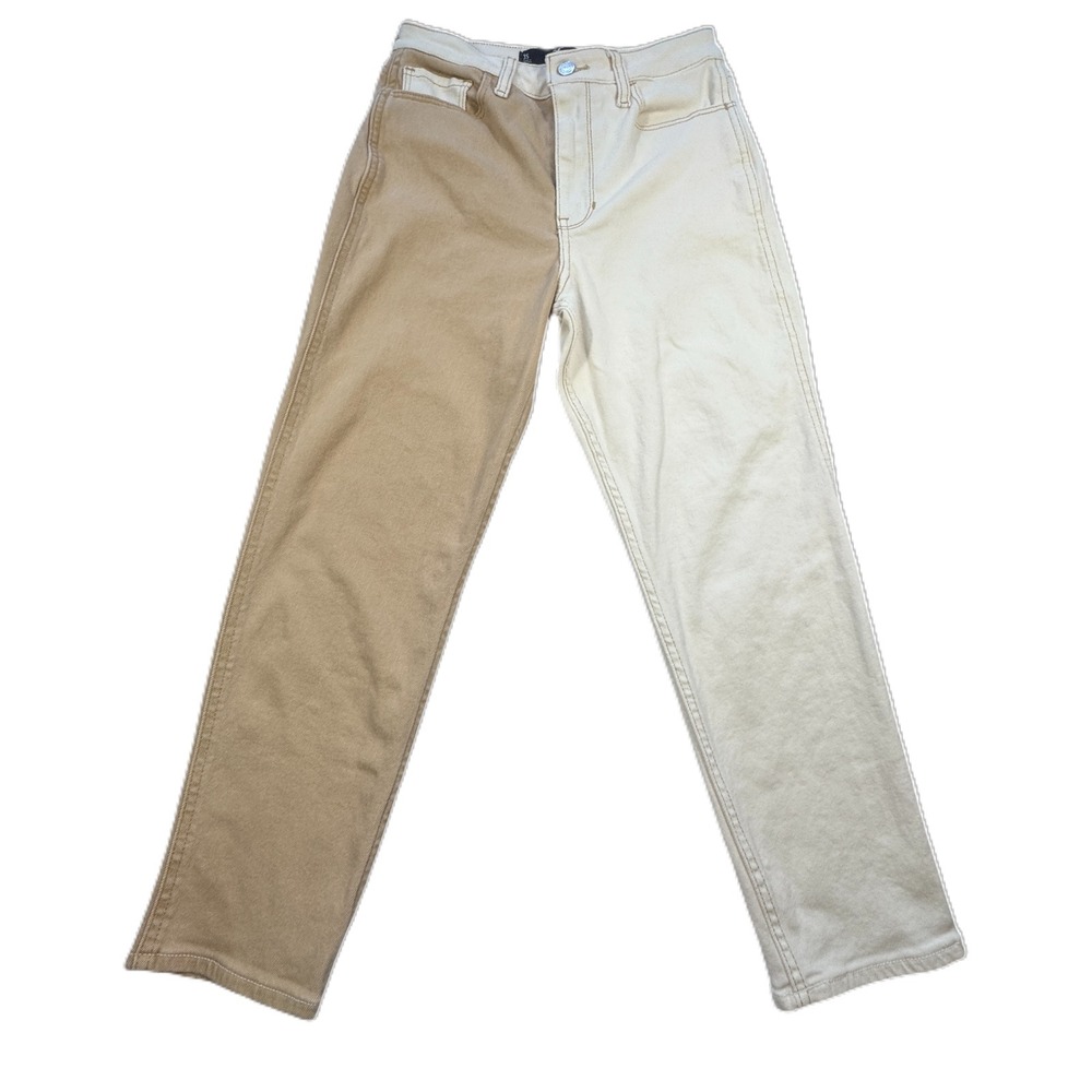 Hollister Colorblock Patchwork‎ Mom Jeans 3S W26 L25 High Rise White Tan Denim